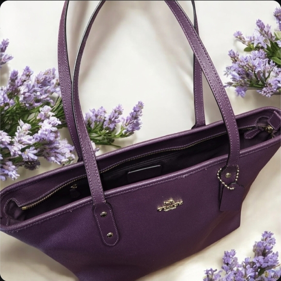 Coach City Zip Tote Purple Saffiano Leather Bag (Style Number F58846) EUC - Picture 13 of 16